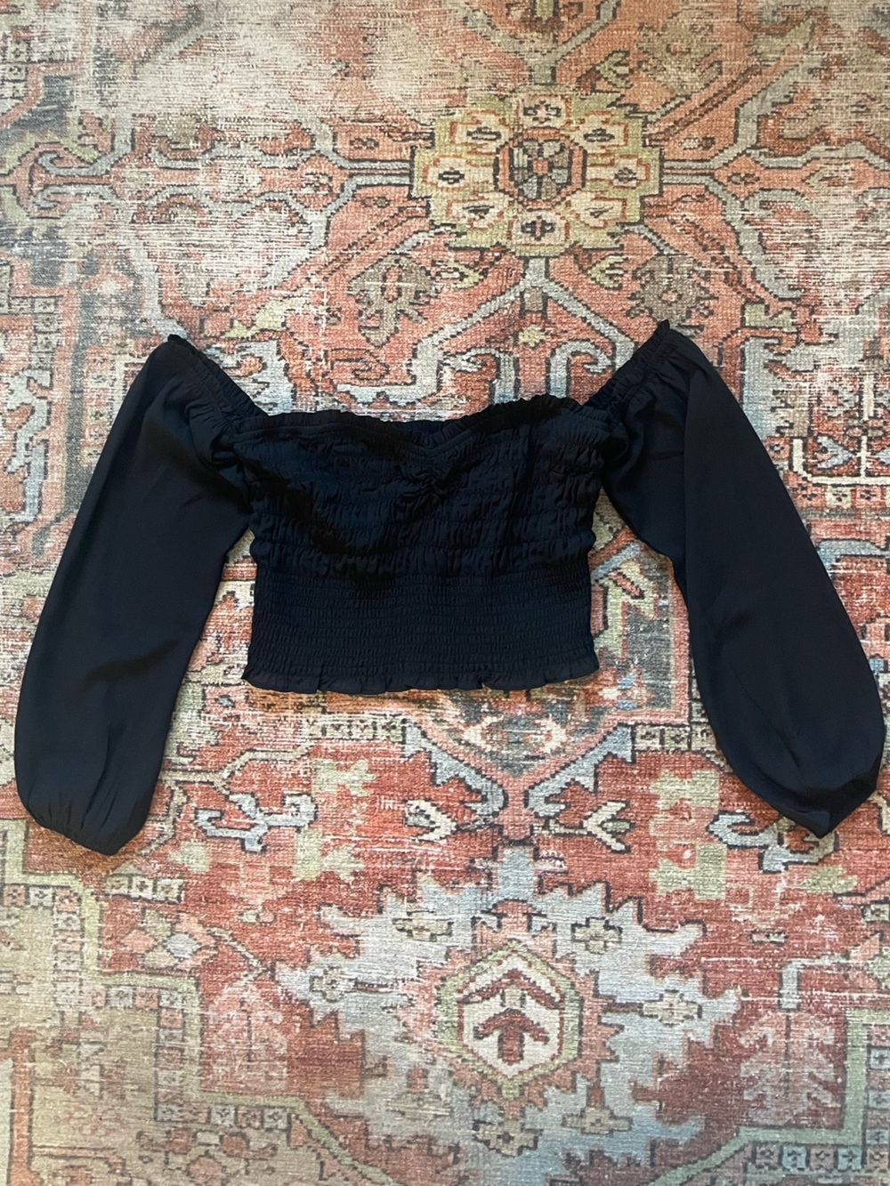 Abercrombie & Fitch Black Smocked Off-Shoulder Crop Top
